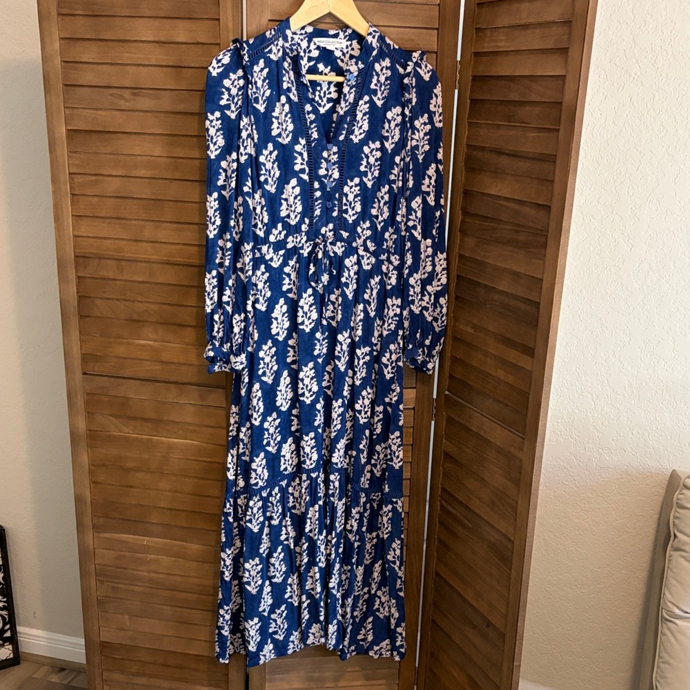 Emerson Fry Blue and White Floral Long Sleeve Dress